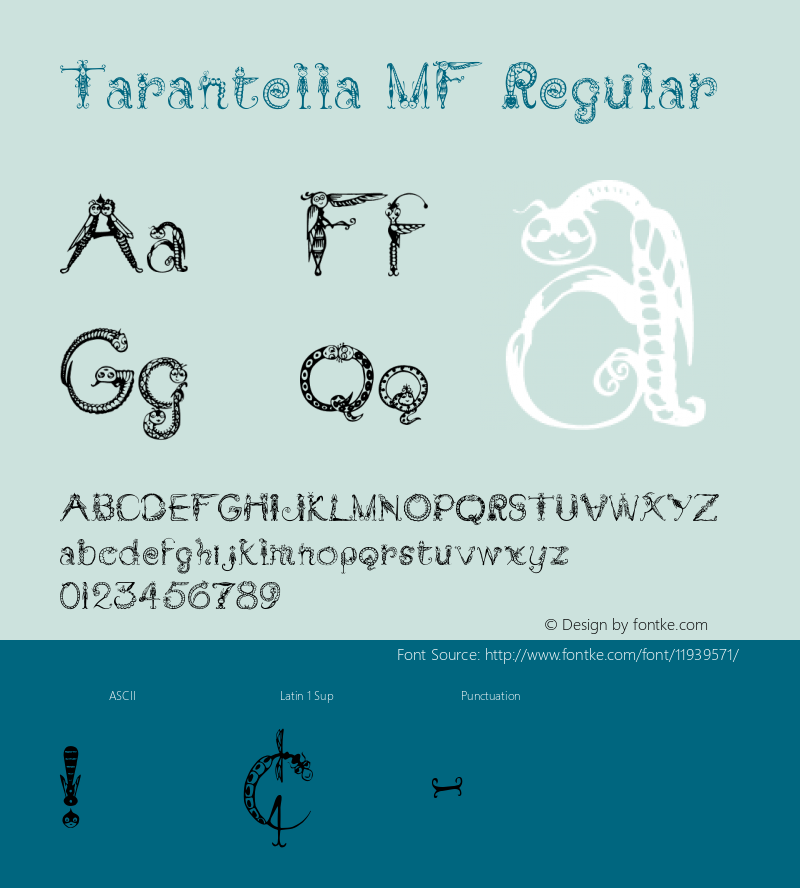 Tarantella MF Regular Altsys Fontographer 4.1 4/16/98 Font Sample