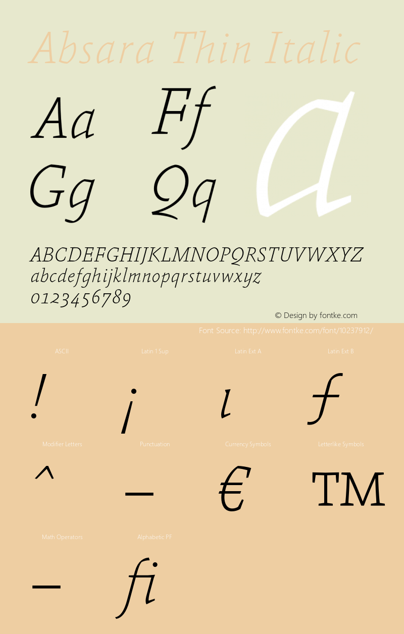 Absara Thin Italic 004.460 Font Sample