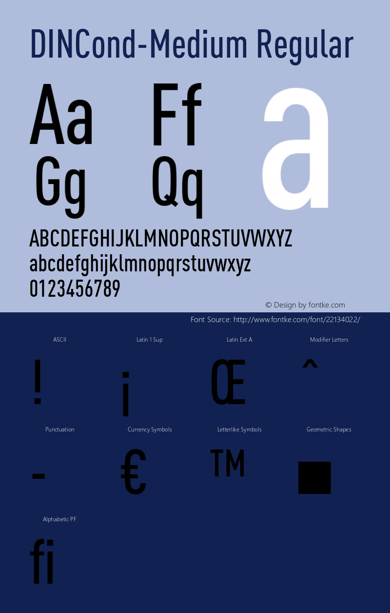 DINCond-Medium Regular 001.000 Font Sample