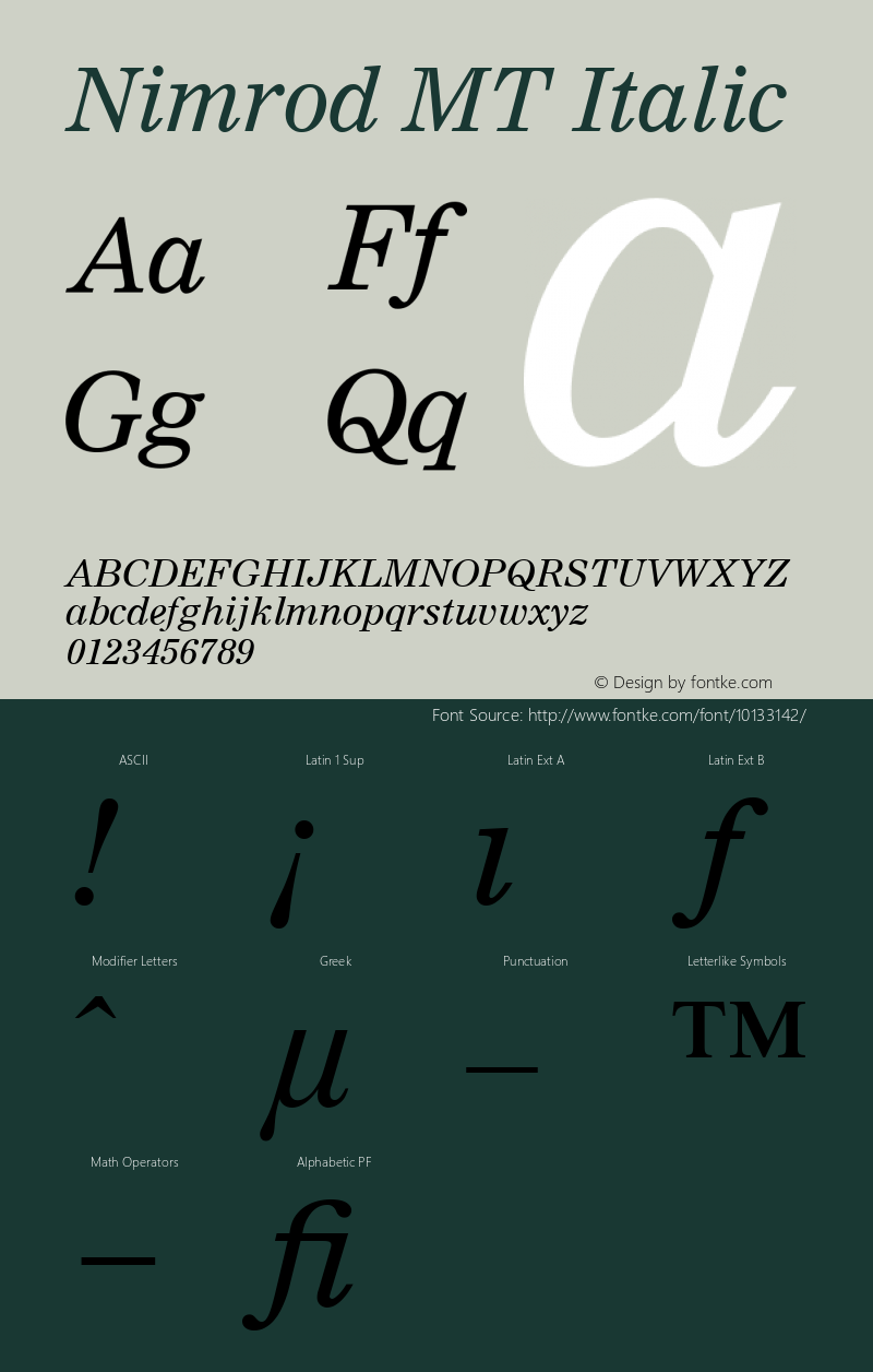 Nimrod MT Italic 001.003 Font Sample