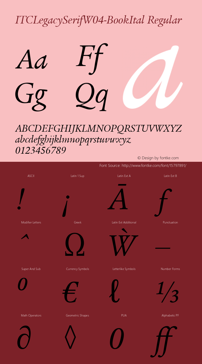 ITCLegacySerifW04-BookItal Regular Version 1.1 Font Sample