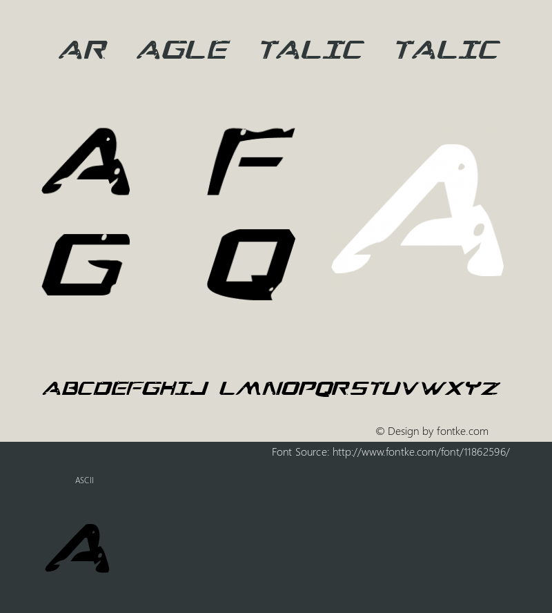 War Eagle Italic Italic Version 001.000 Font Sample