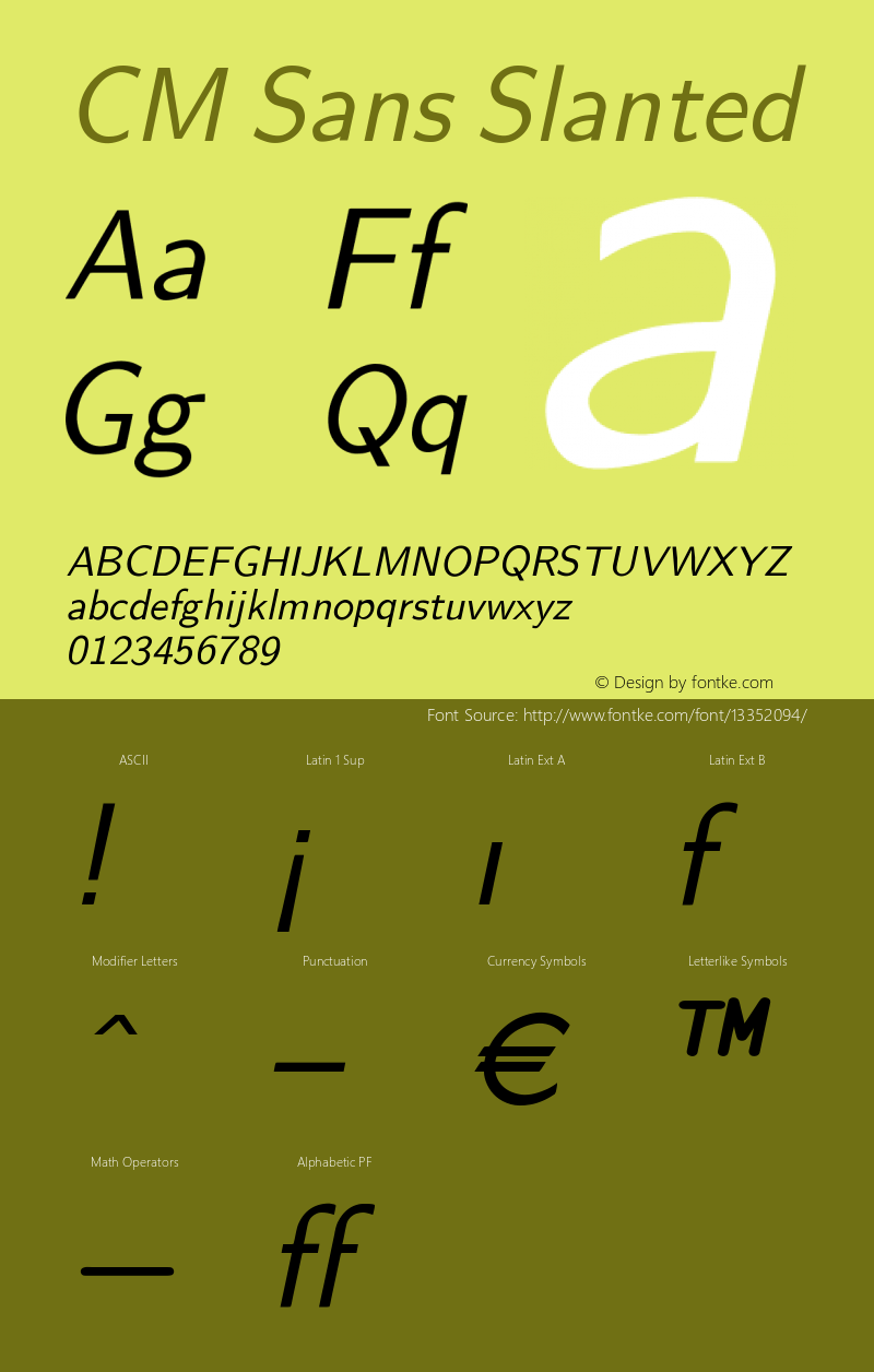 CM Sans Slanted Version 001.001 Font Sample