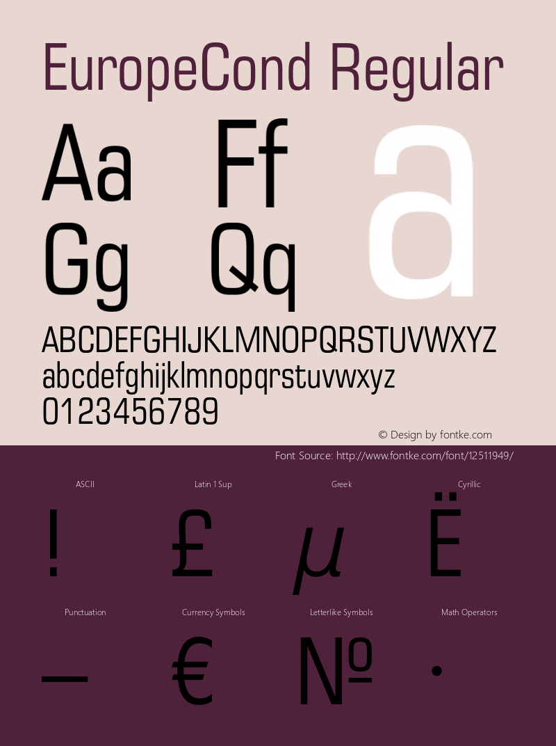 EuropeCond Regular OTF 1.0;PS 001.001;Core 116;AOCM 1.0 28 Font Sample