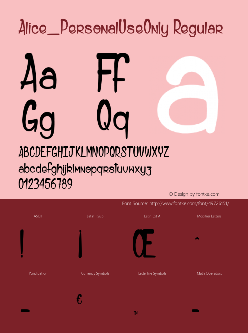 Alice_PersonalUseOnly Version 1.000 2019 initial release Font Sample