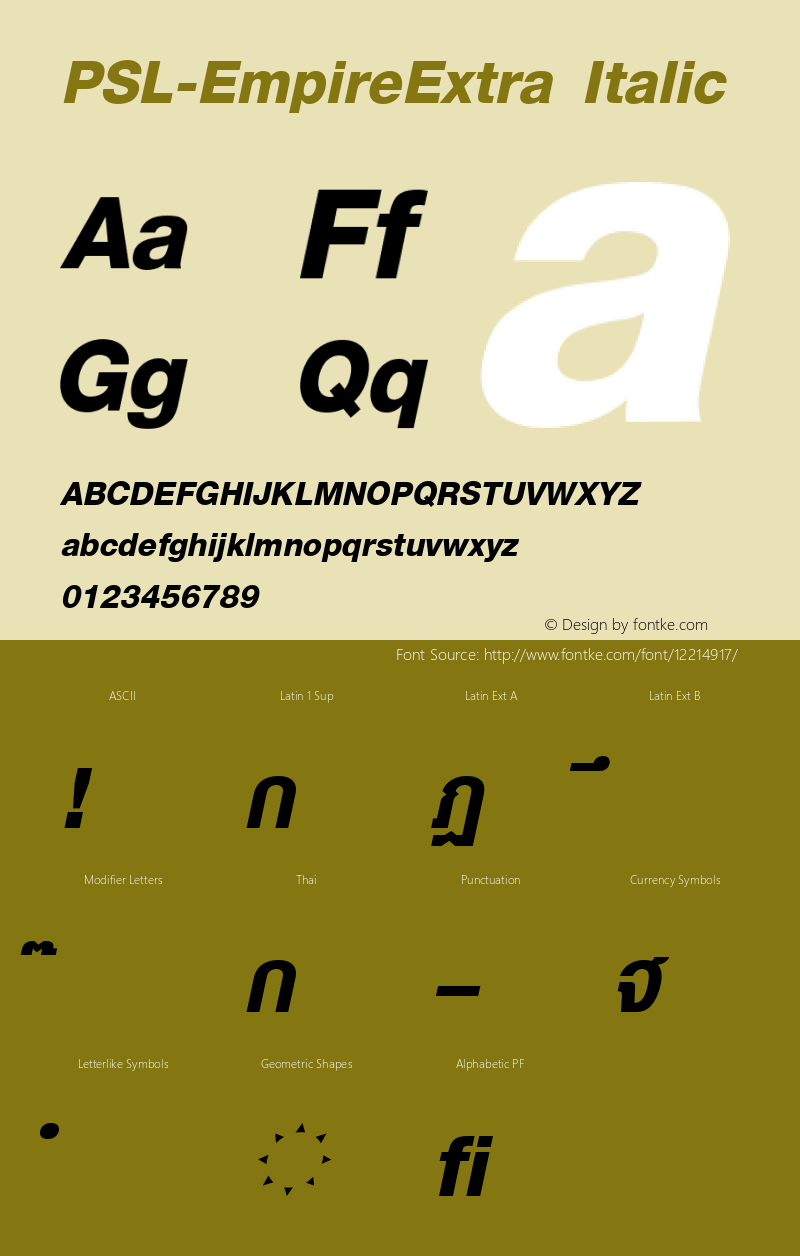 PSL-EmpireExtra Italic Version 1.000 2006 initial release Font Sample