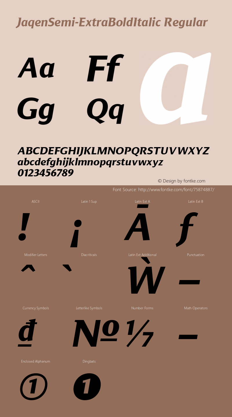 Jaqen Semi W05 ExtraBold Italic Version 1.001 Font Sample