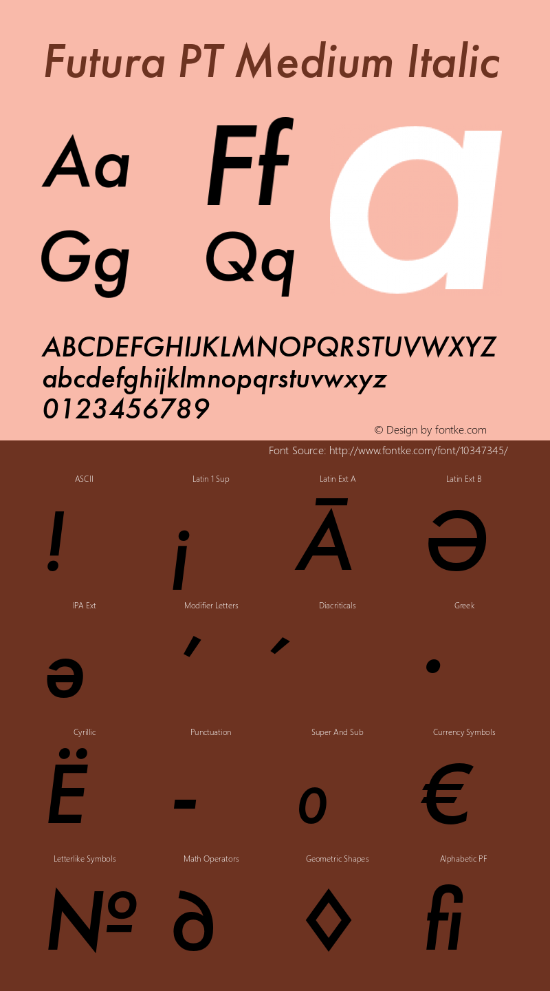 Futura PT Medium Italic Version 1.000 2008 initial release Font Sample