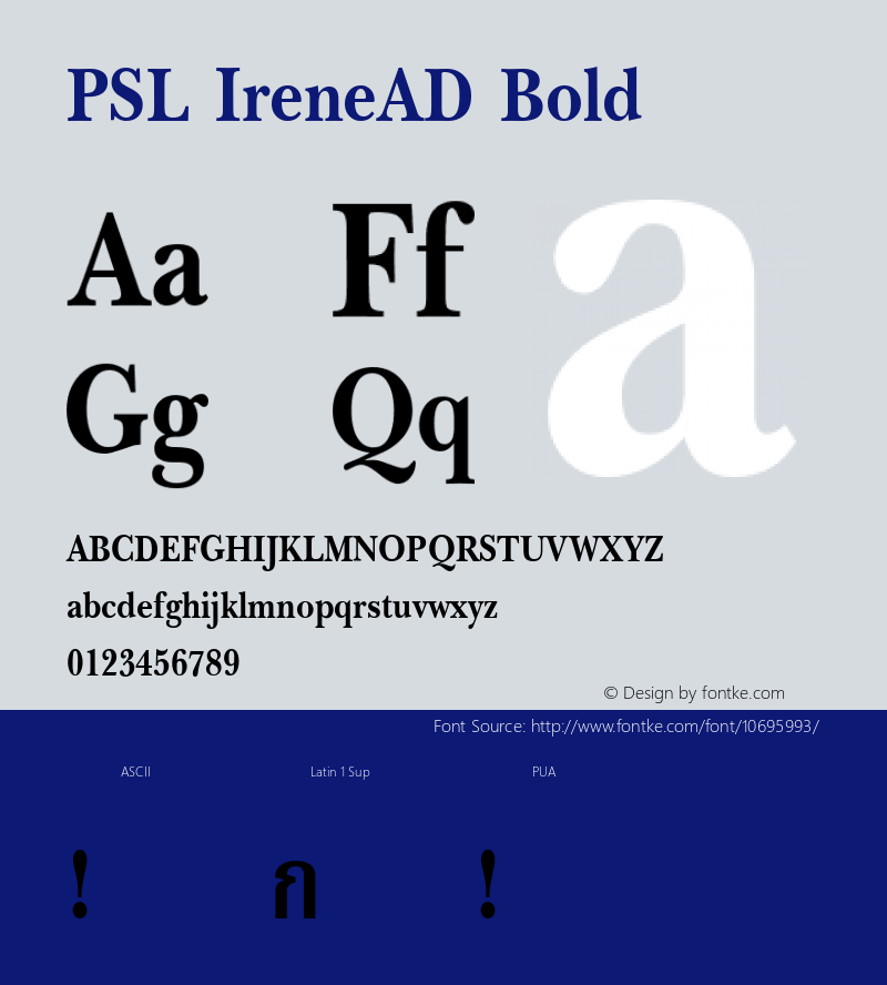 PSL IreneAD Bold Series 1, Version 3.5.1, release September 2002. Font Sample