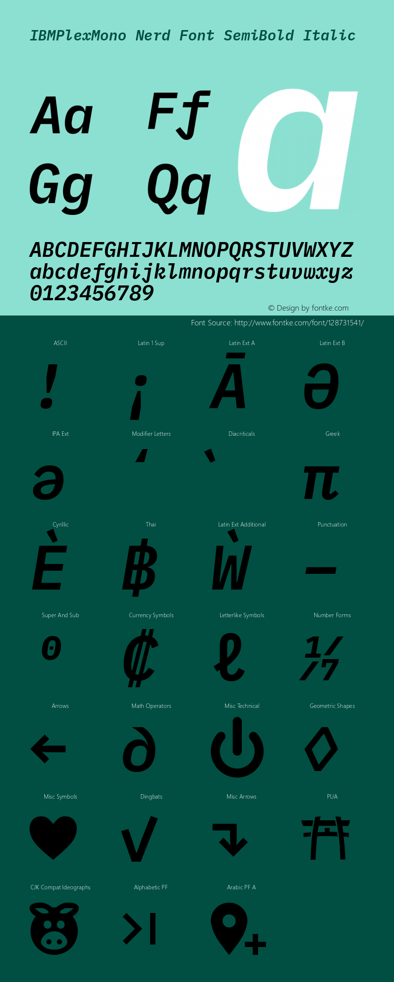 IBM Plex Mono SemiBold Italic Nerd Font Complete Version 2.1 Font Sample