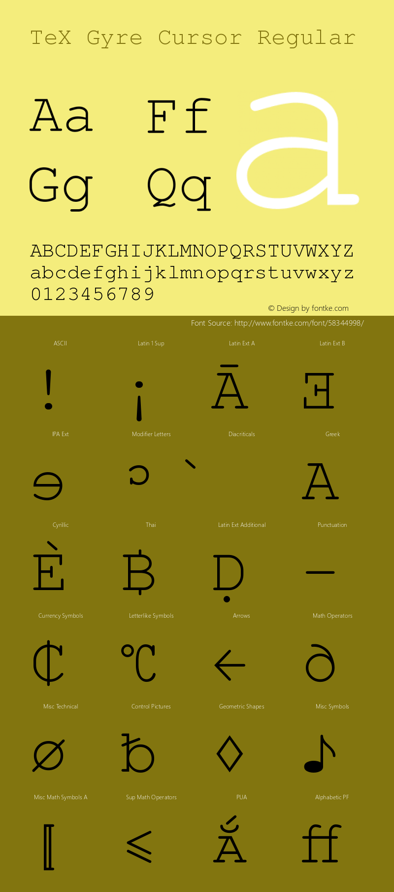 TeXGyreCursor-Regular Version 1.103;PS 1.103;hotconv 1.0.49;makeotf.lib2.0.14853 Font Sample