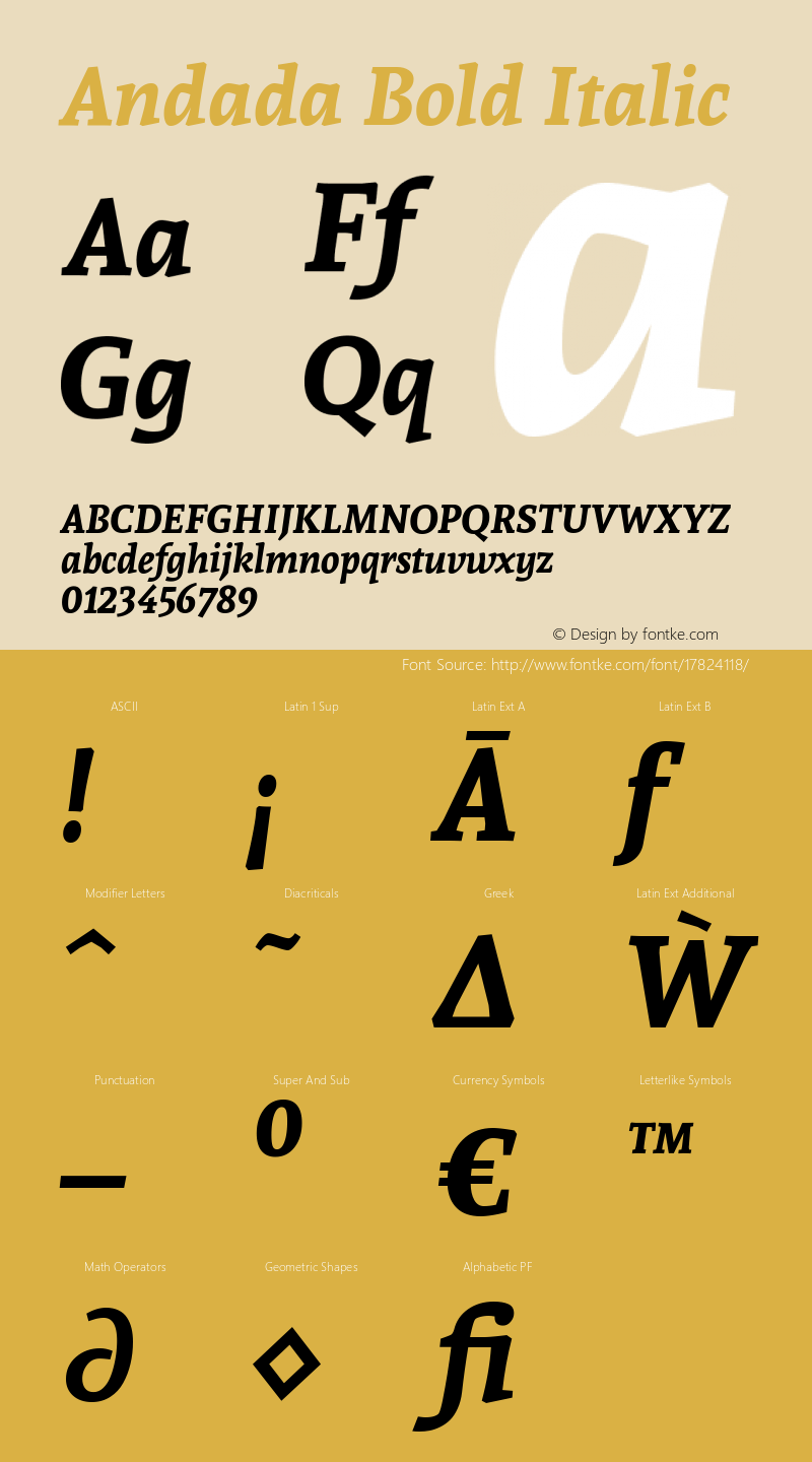 Andada Bold Italic Version 1.003 Font Sample