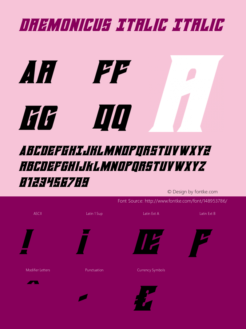 Daemonicus Italic Version 2.0; 2019; initial release Font Sample