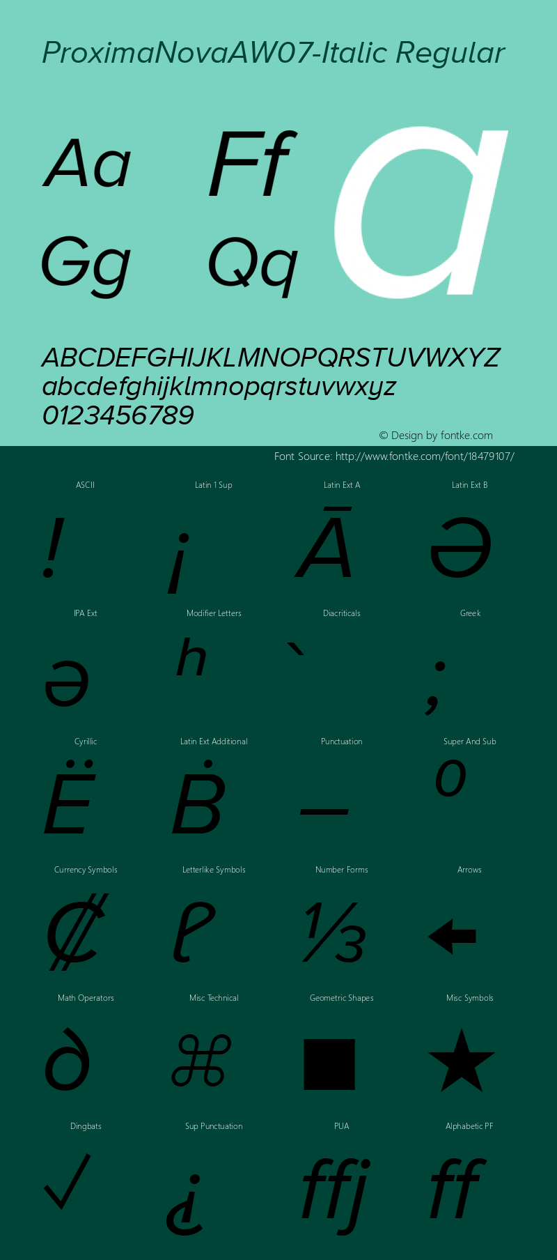 ProximaNovaAW07-Italic Regular Version 3.50 Font Sample