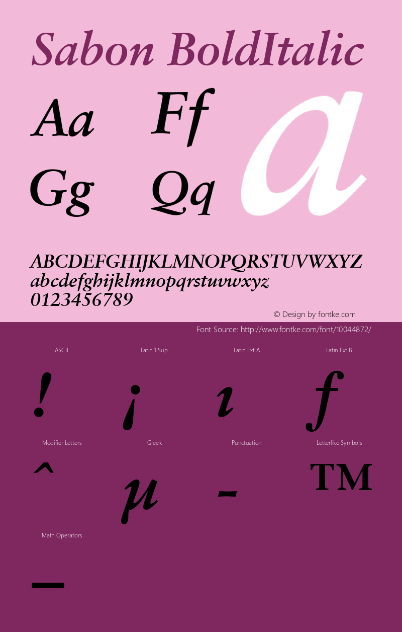 Sabon BoldItalic Altsys Fontographer 4.1 4/8/97 Font Sample