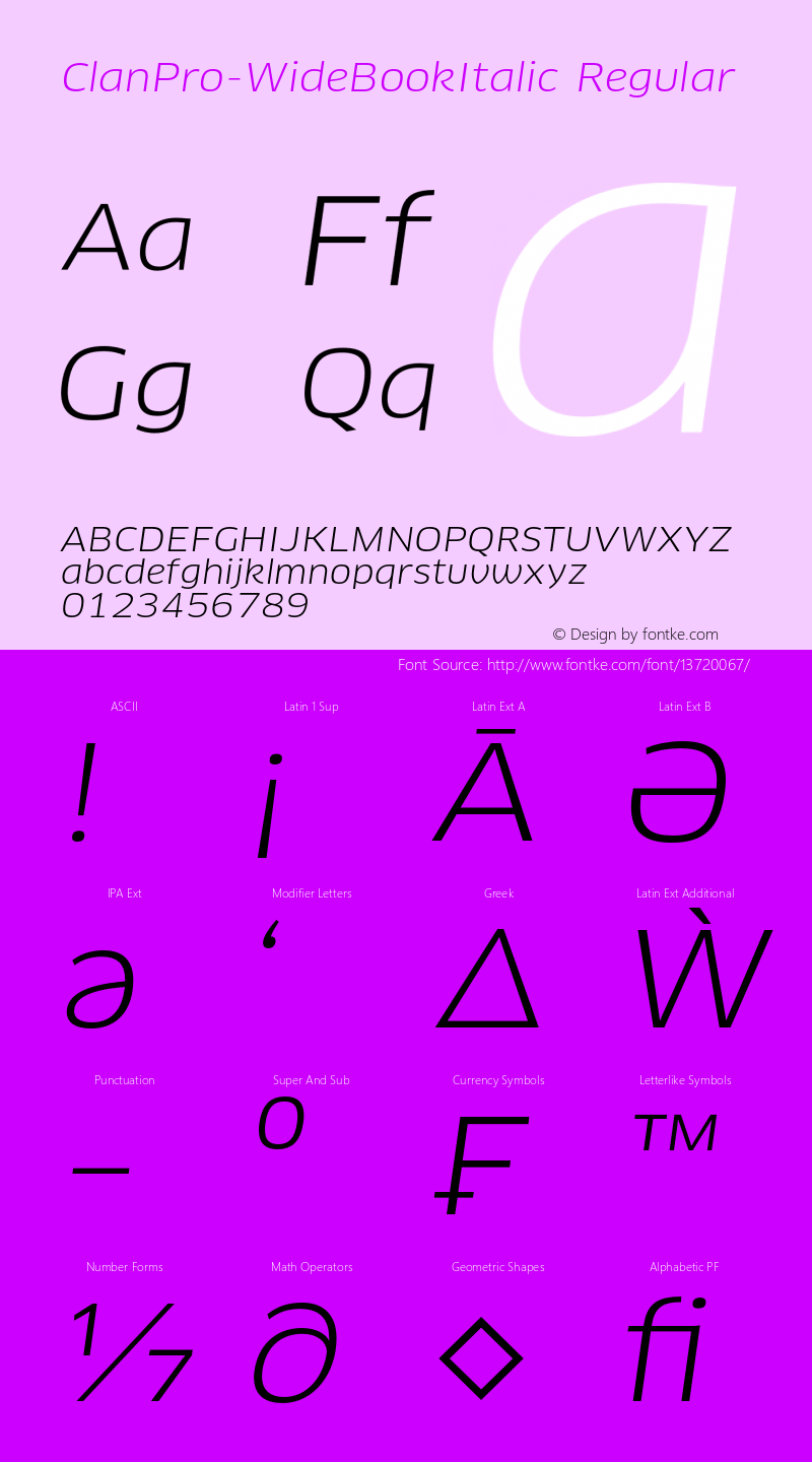 ClanPro-WideBookItalic Regular Version 7.504; 2008; Build 1001 Font Sample