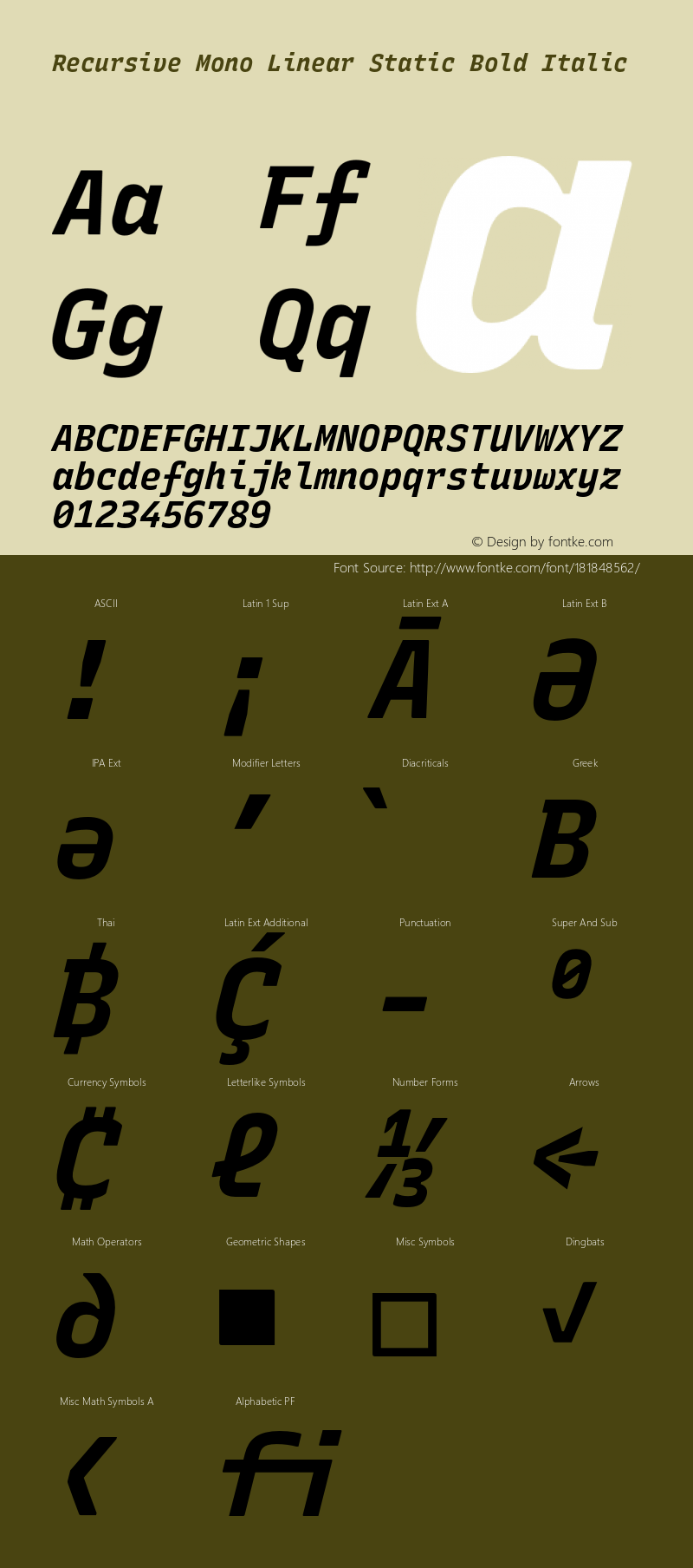 Recursive Mn Lnr St Bold Italic Version 1.081;hotconv 1.0.112;makeotfexe 2.5.65598图片样张