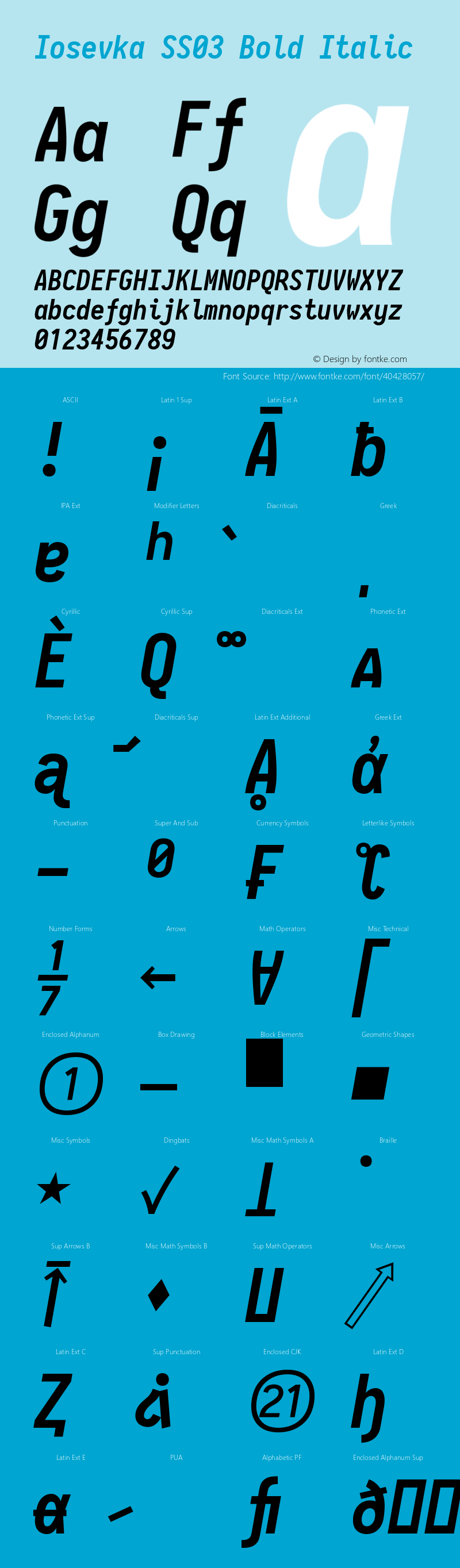 Iosevka SS03 Bold Italic 2.3.0; ttfautohint (v1.8.3) Font Sample