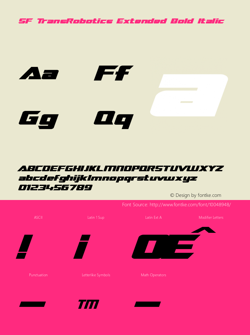 SF TransRobotics Extended Bold Italic v1.2 - 8/29/99 Font Sample