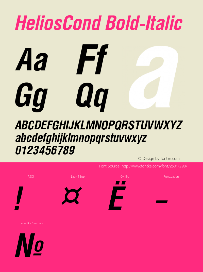 HeliosCond Bold Italic Version 004.001 Font Sample