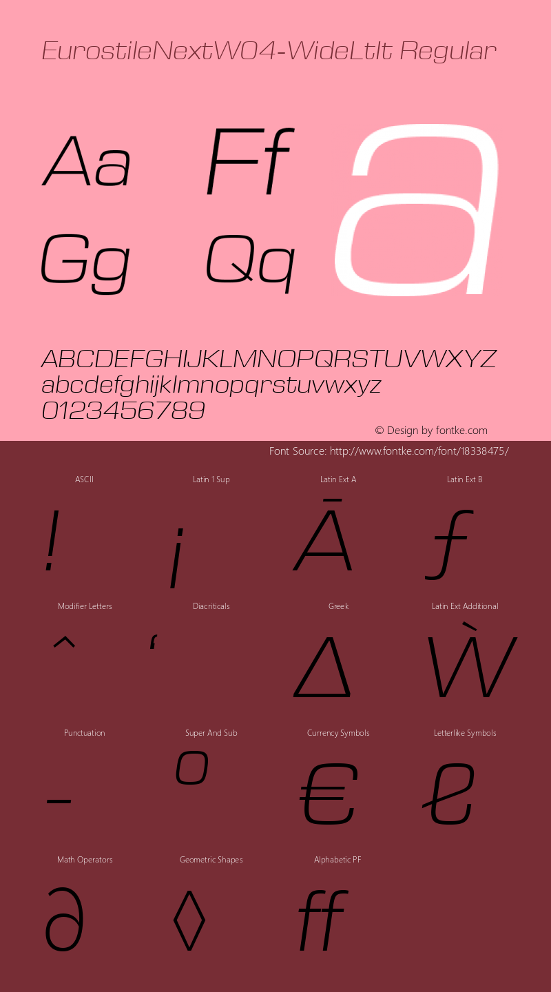 EurostileNextW04-WideLtIt Regular Version 1.00 Font Sample