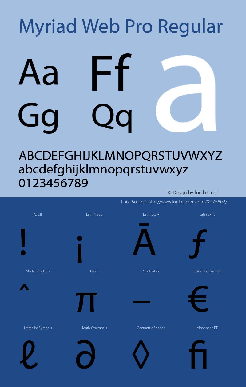 Myriad Web Pro Regular Version 1.009 Font Sample