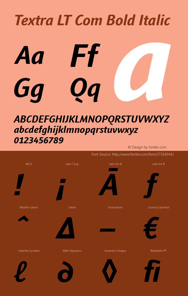 Textra LT Com Bold Italic Version 3.00 Font Sample