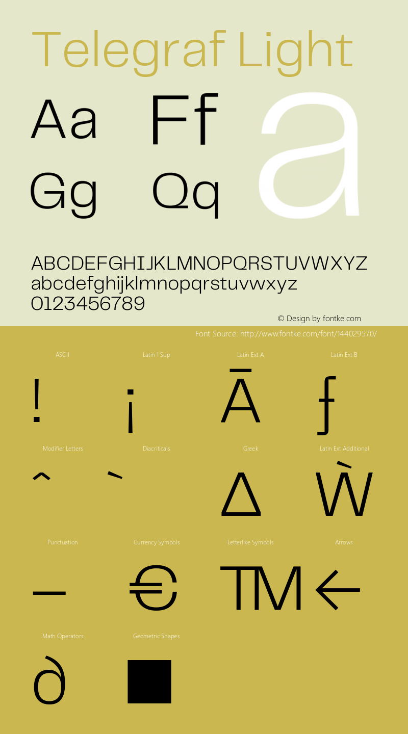 Telegraf Light Version 1.000 Font Sample