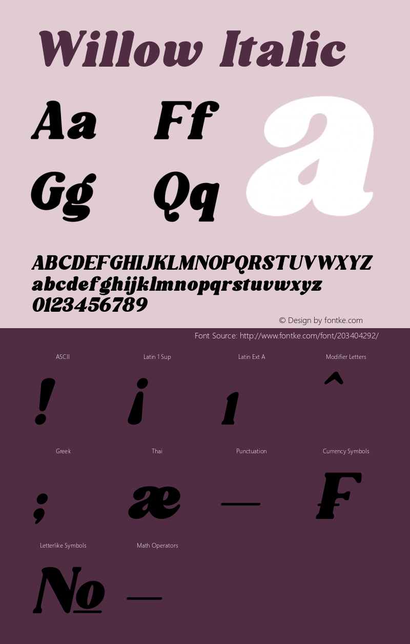 Willow Italic Version 1.00;February 27, 2020;FontCreator 11.5.0.2426 32-bit图片样张