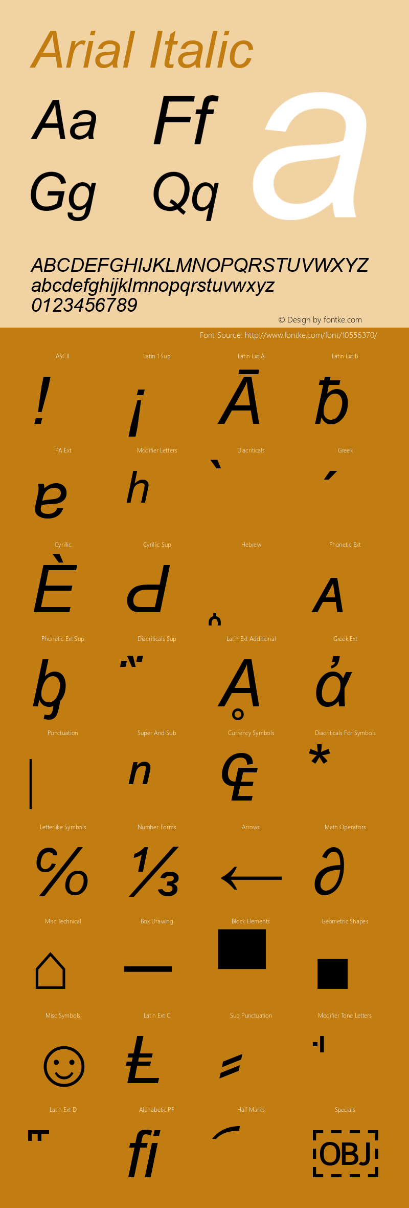 Arial Italic Version 5.20 Font Sample