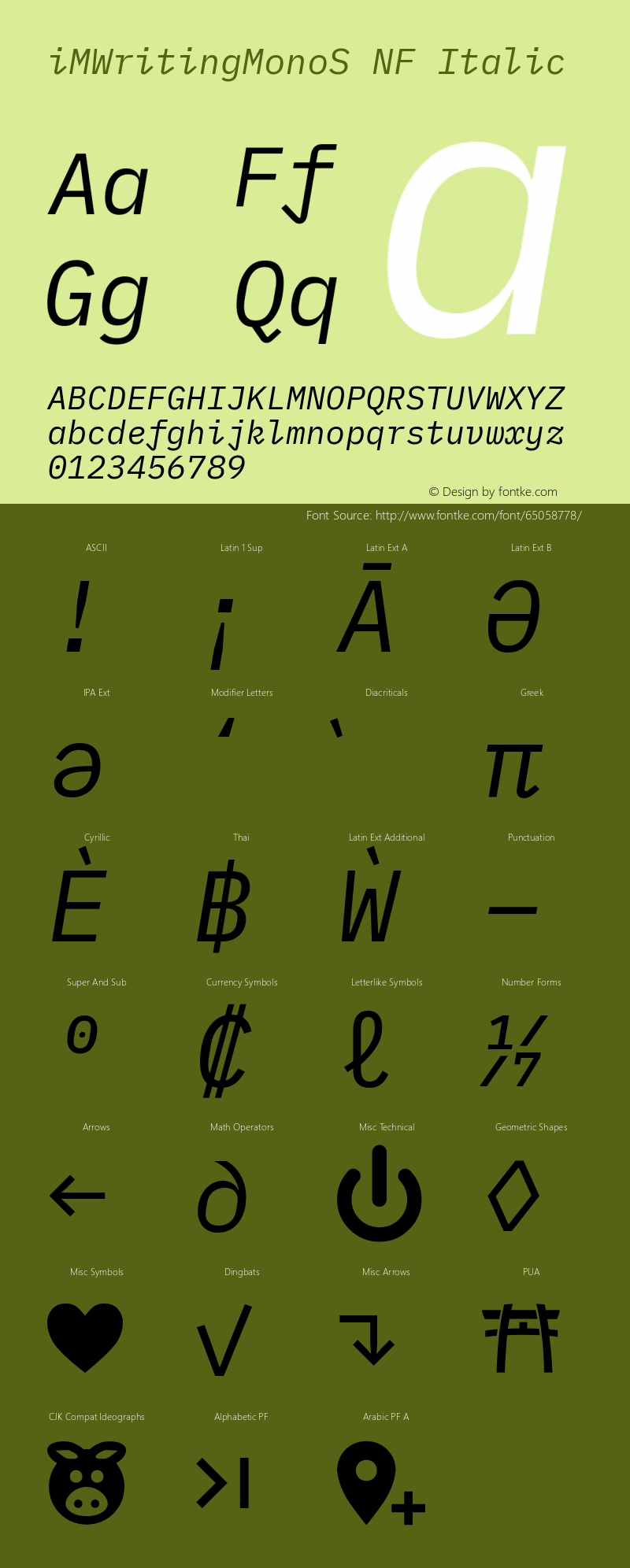 iM Writing Mono S Italic Nerd Font Complete Windows Compatible Version 2.000 Font Sample