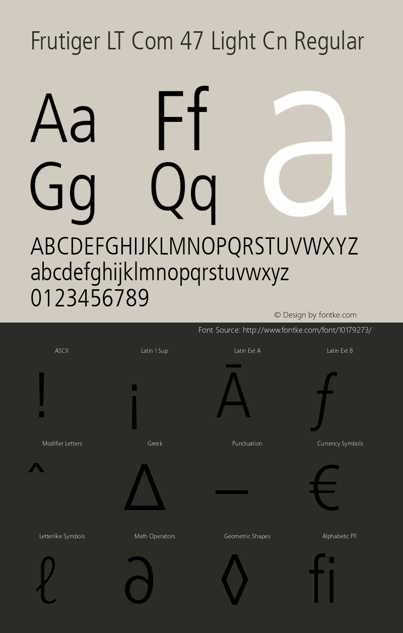 Frutiger LT Com 47 Light Cn Regular Version 1.30; 2006 Font Sample