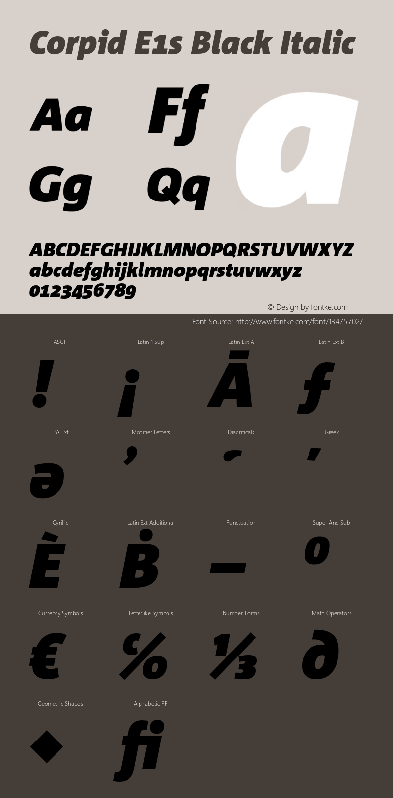 Corpid E1s Black Italic Version 2.039 Font Sample