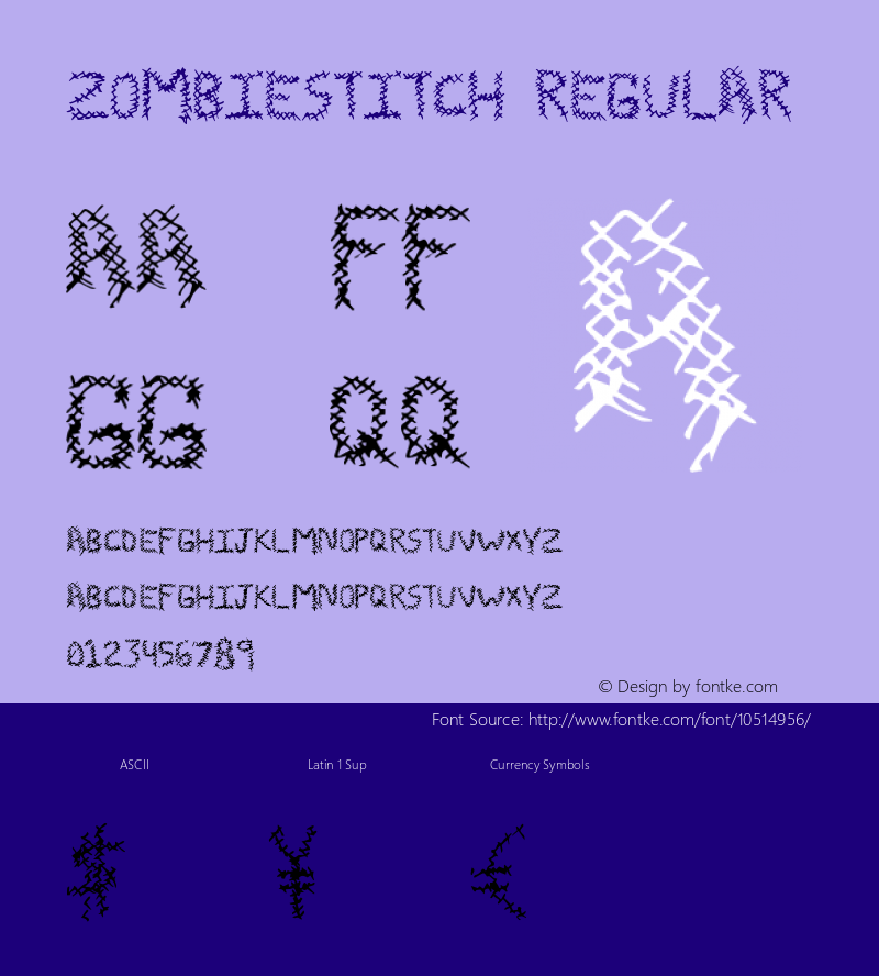 ZombieStitch Regular Version 1.00 September 8, 2013, initial release Font Sample