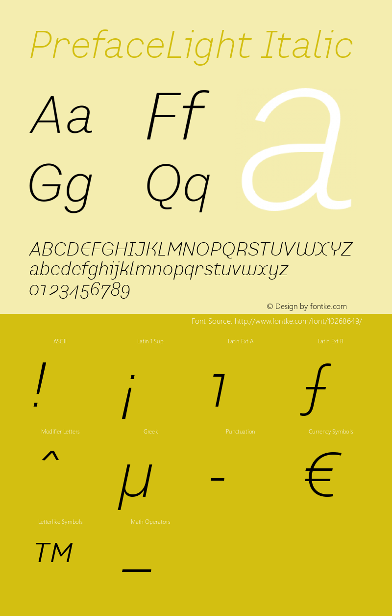 PrefaceLight Italic Macromedia Fontographer 4.1.3 5/21/03 Font Sample