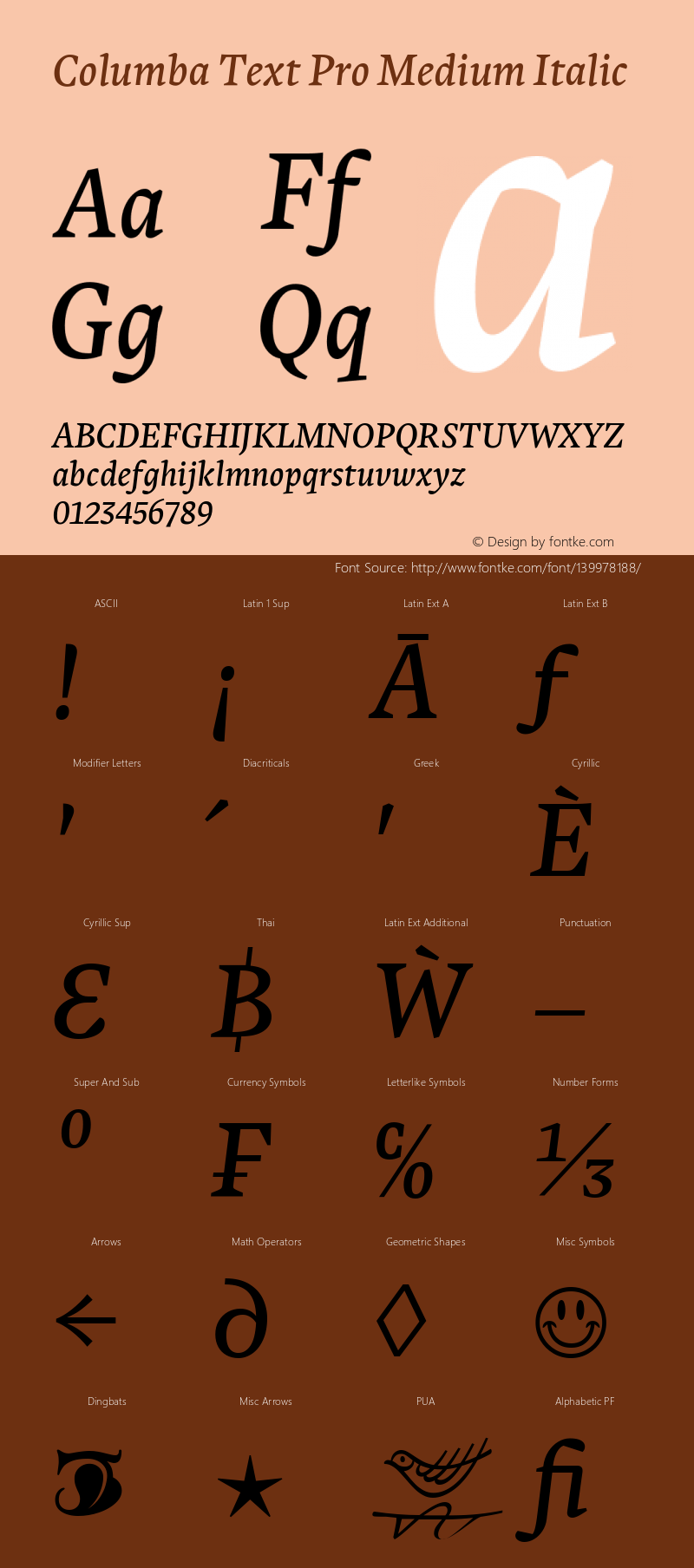 Columba Text Pro Medium Italic Version 1.001 Font Sample