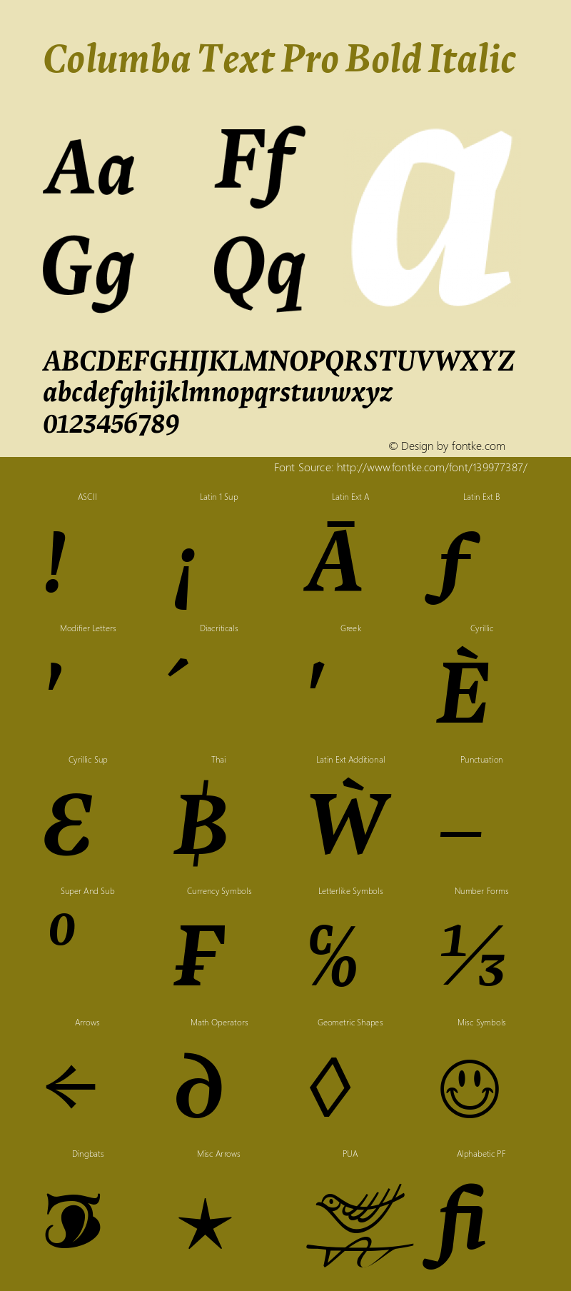 Columba Text Pro Bold Italic Version 1.001 Font Sample