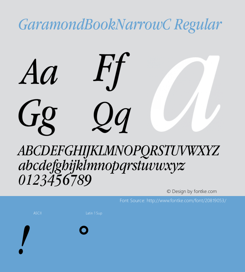 GaramondBookNarrowC-Italic 001.000 Font Sample