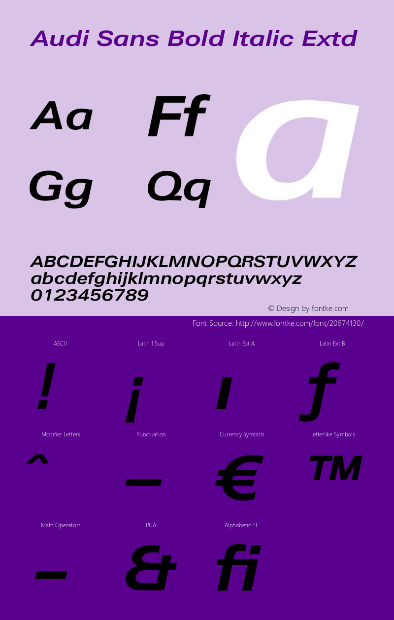 AudiSans-BoldItalicExtd 001.000 Font Sample