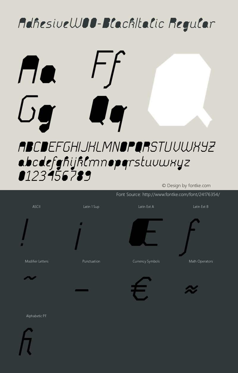 Adhesive W00 Black Italic Version 1.10 Font Sample