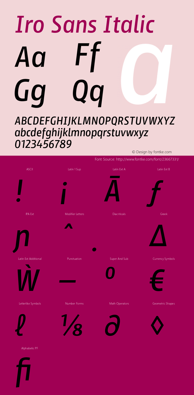 Iro Sans Slanted Version 1.001;PS 001.001;hotconv 1.0.88;makeotf.lib2.5.64775 Font Sample