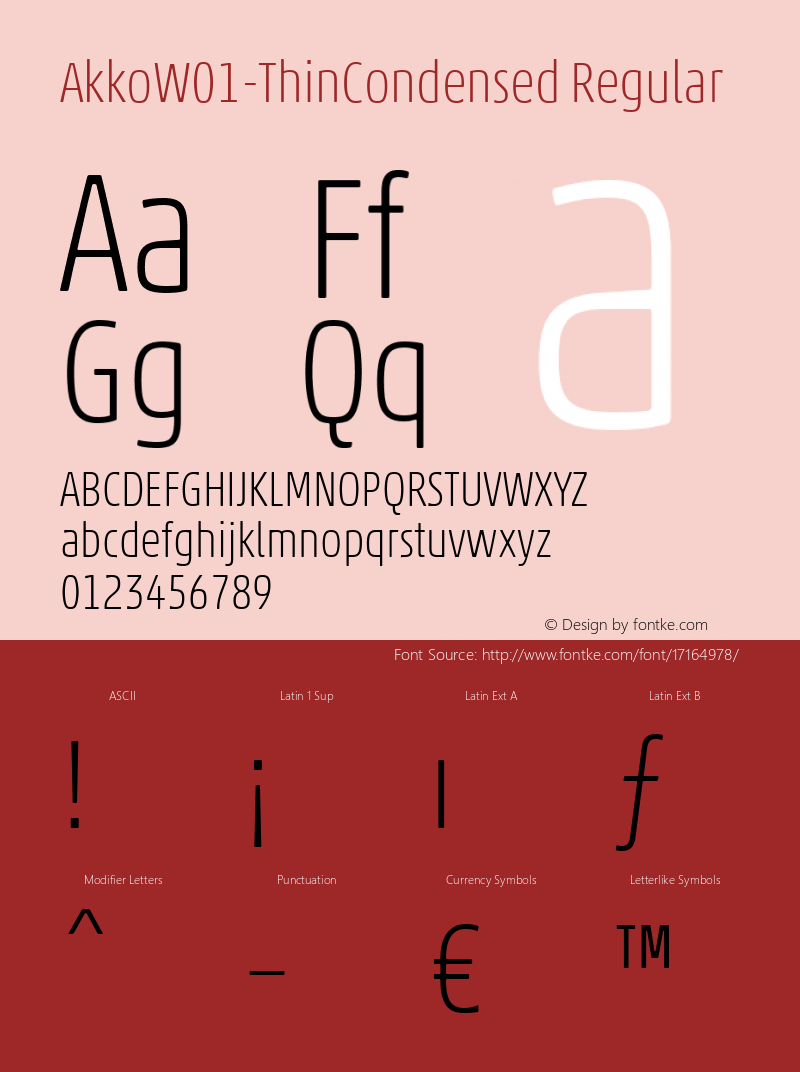 AkkoW01-ThinCondensed Regular Version 1.00 Font Sample