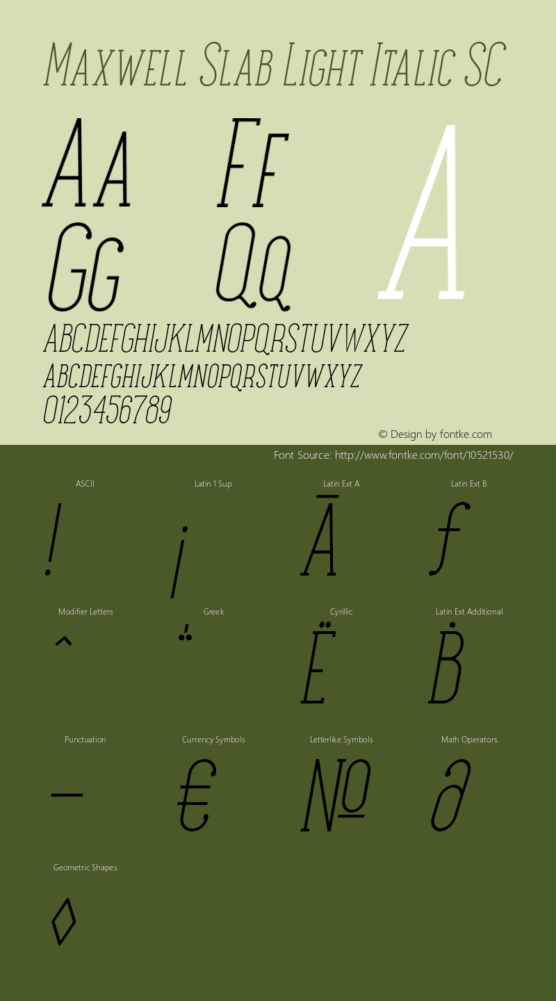 Maxwell Slab Light Italic SC Version 1.000 Font Sample