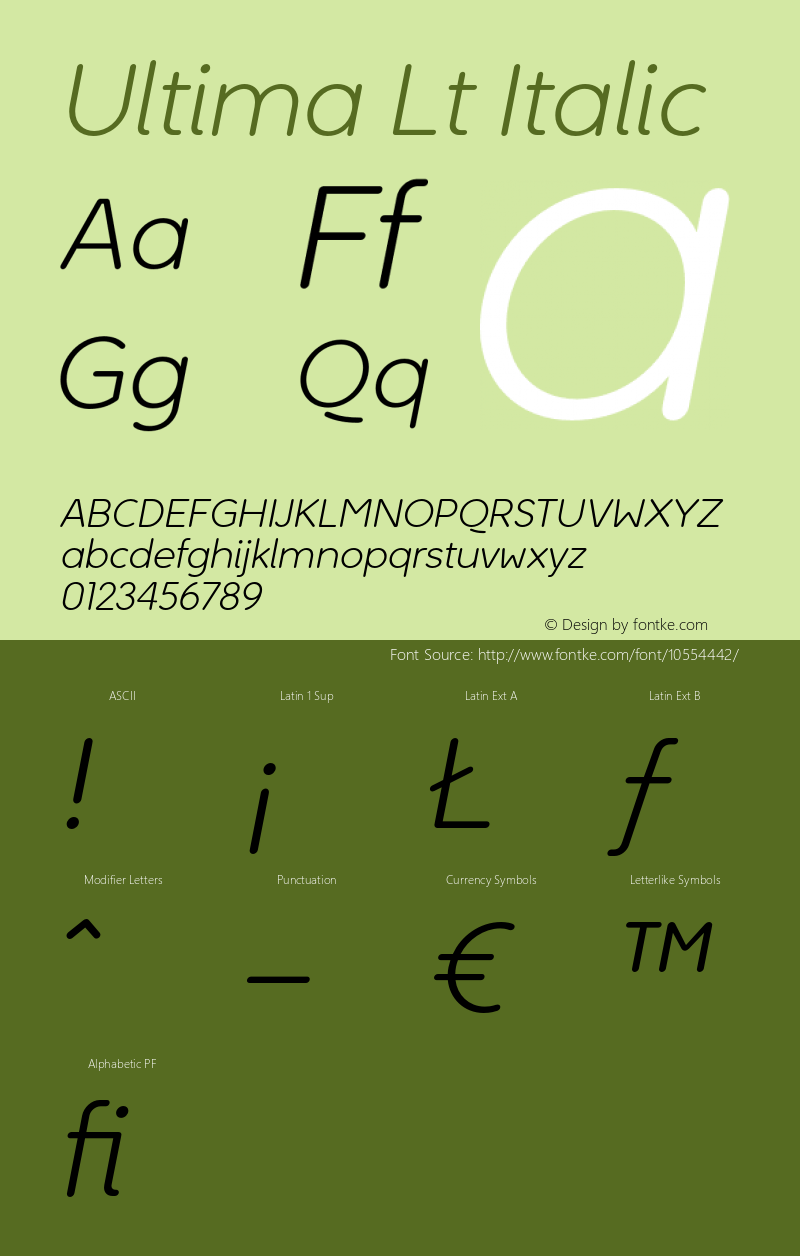 Ultima Lt Italic Version 1.000 Font Sample