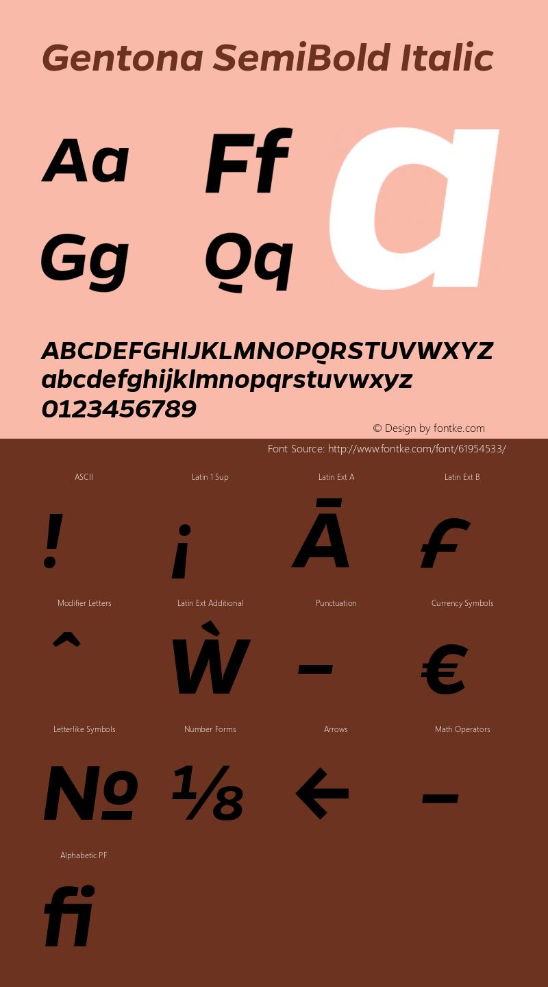 Gentona SemiBold Italic Version 1.001;PS 001.001;hotconv 1.0.70;makeotf.lib2.5.58329 Font Sample