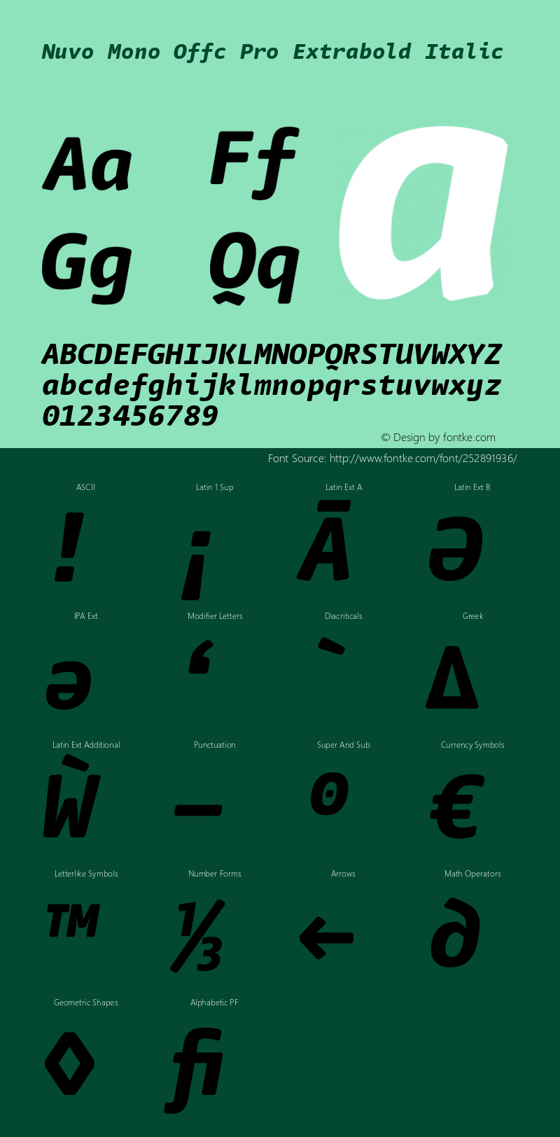 Nuvo Mono Offc Pro Extrabold Italic Version 7.504; 2011; Build 1020图片样张