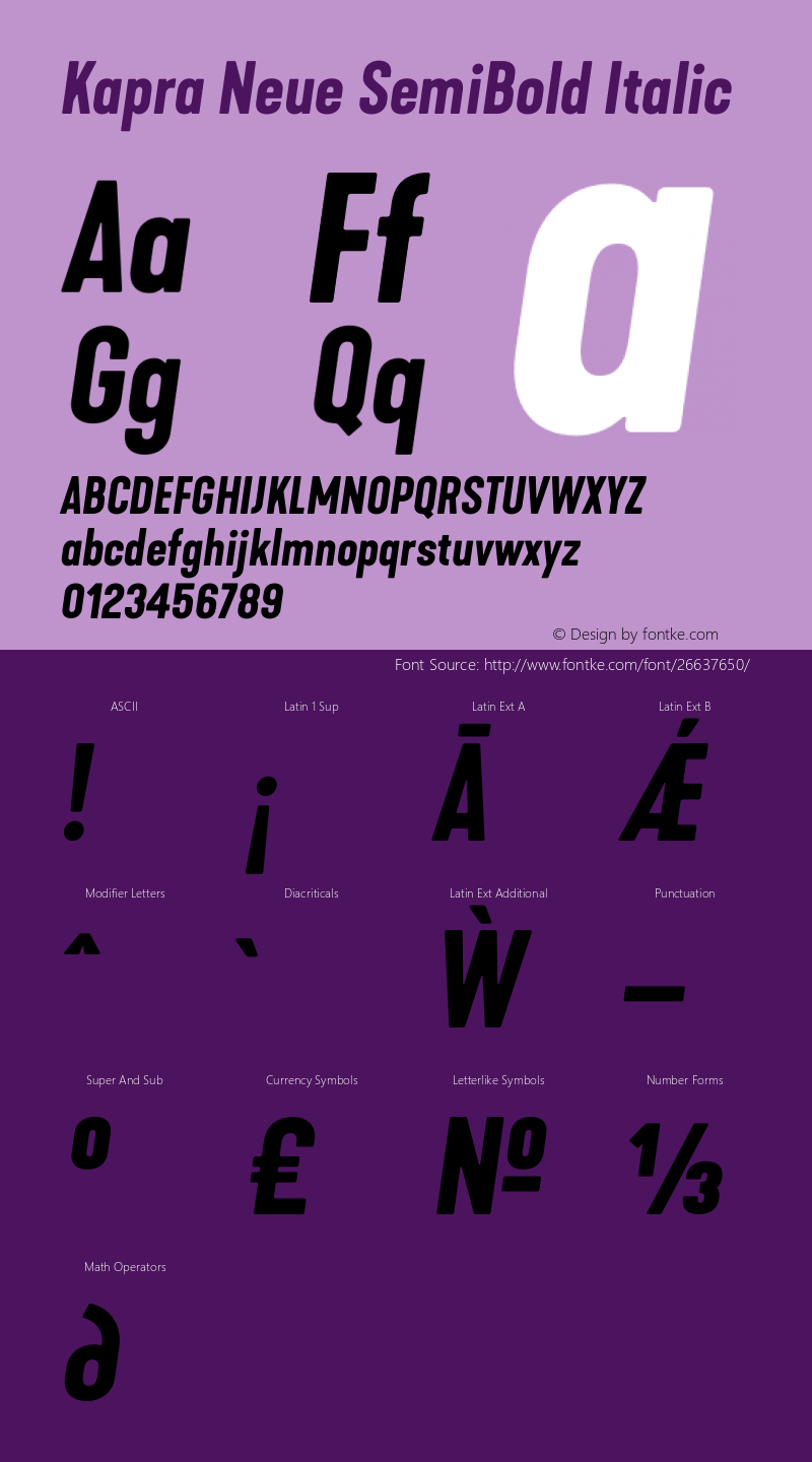 Kapra Neue SemiBold Italic Version 1.000;PS 001.000;hotconv 1.0.88;makeotf.lib2.5.64775 Font Sample