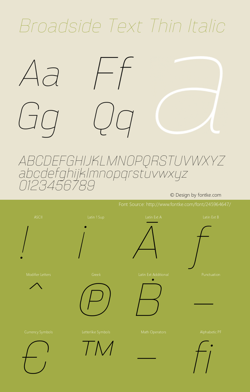 Broadside Text Thin Italic Version 2.000;FEAKit 1.0图片样张