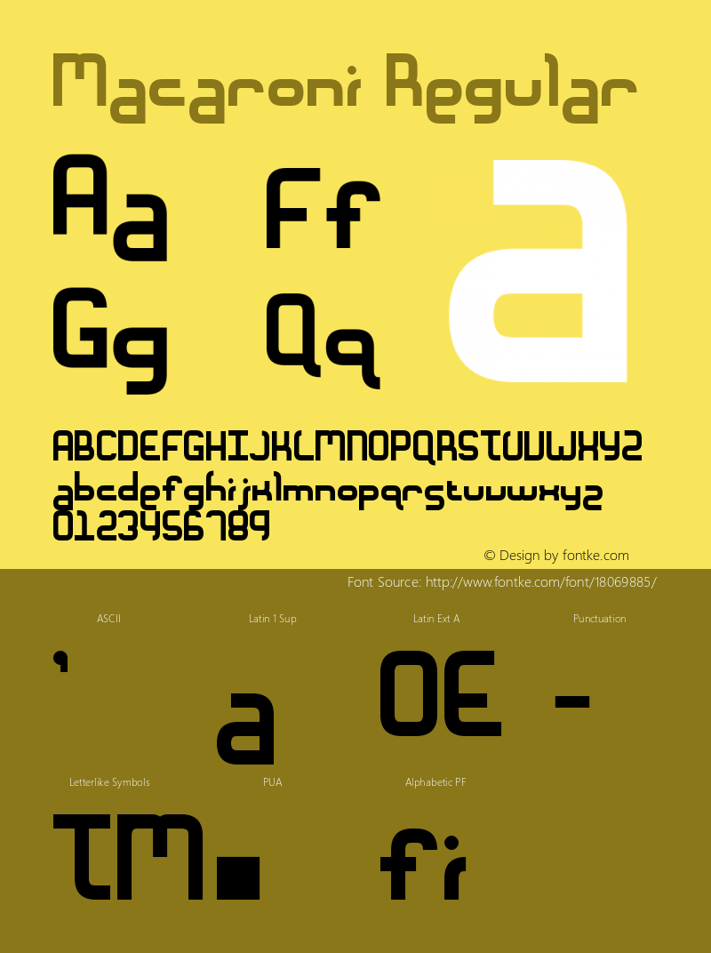 Macaroni Regular Macromedia Fontographer 4.1 05.12.00 Font Sample
