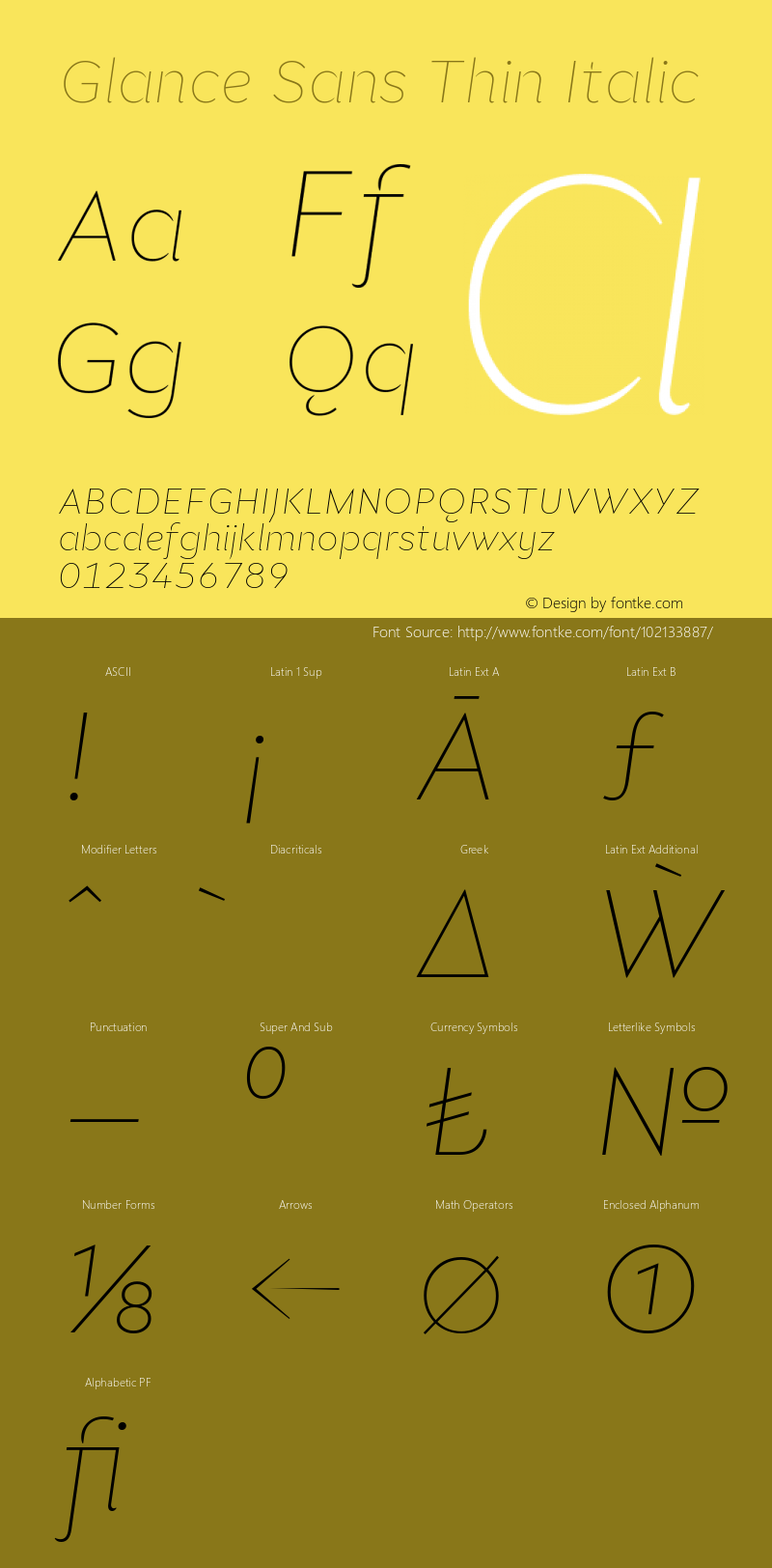 Glance Sans Thin Italic Version 1.000 | web-TT Font Sample